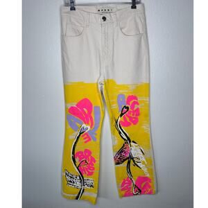 Marni Floral Print Flared Floral Painted Denim Jeans 31